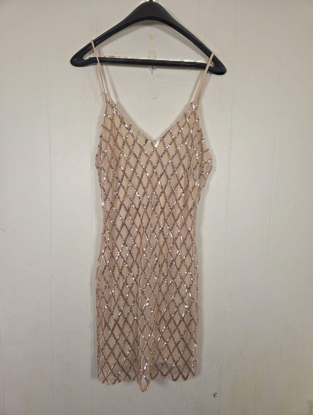 Hers And Mine Strappy Nude Diamond Sequin Dress Size Large